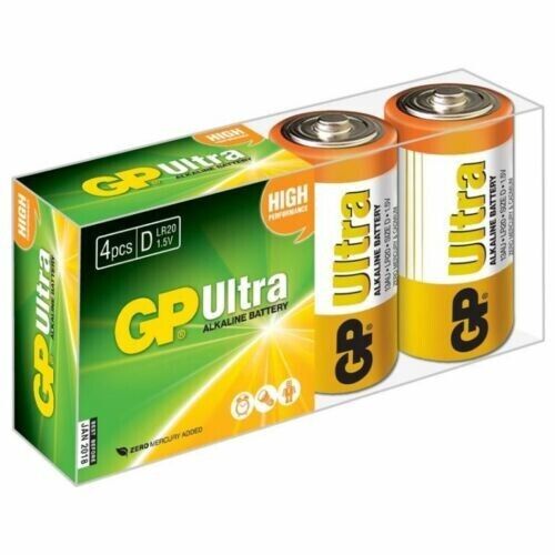 4 x GP Ultra D Size Alkaline Battery |13AU LR20 X95  | MD PDAs CD Players Audio