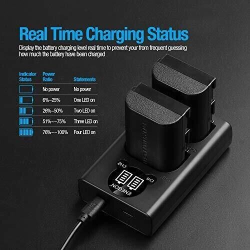 ENEGON LP-E6 Replacement Battery (2-Pack) and Smart LED Dual USB Charger