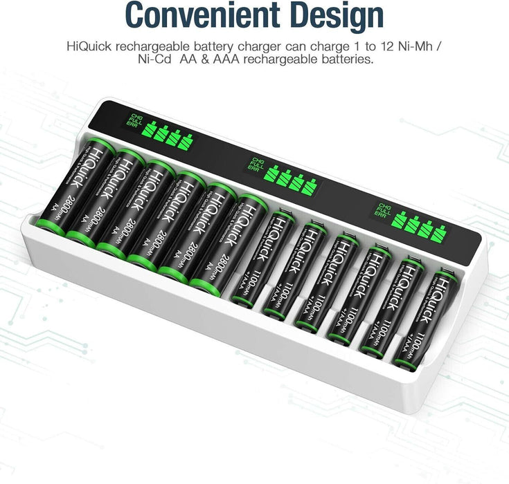 HiQuick 12 Bay LCD Battery Charger for AA AAA Rechargeable Batteries Rapid