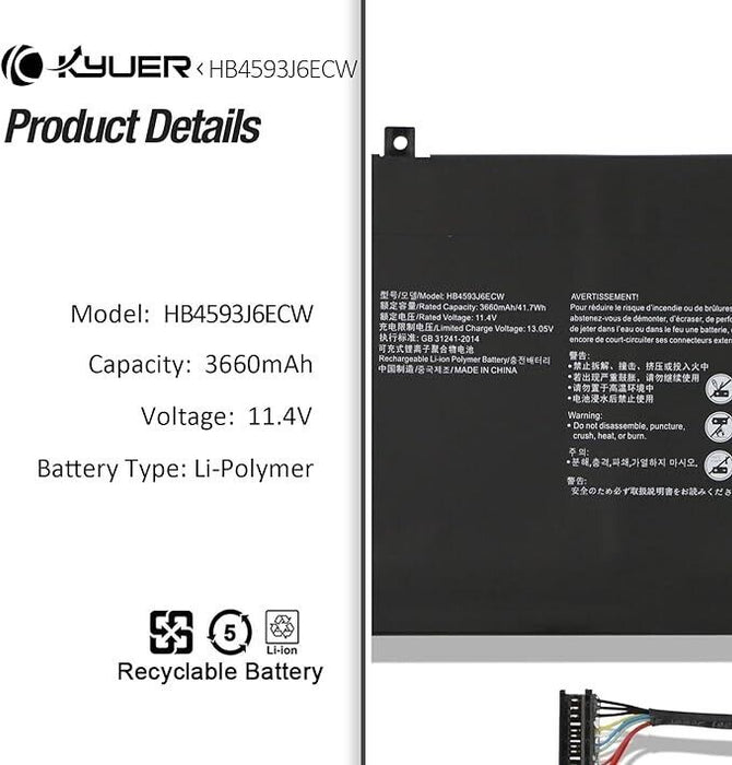 HB4593J6ECW Li-lon Battery for Huawei MateBook 13 i7 WRT-W19 MateBook 13 WRT-WX9