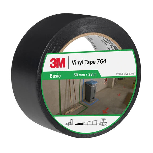 3M™ General Purpose Vinyl Tape 764 Black 50mm x 33m 1x Roll