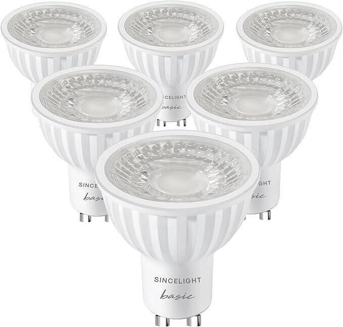 6 Pack SINCELIGHT GU10 LED Spot Light Bulb 38° Beam Angle Narrower Reflector, 6W