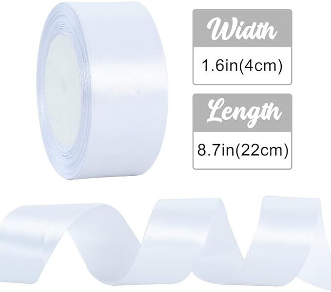 4cm X 22M Wide White Satin Ribbon Solid Fabric Ribbons