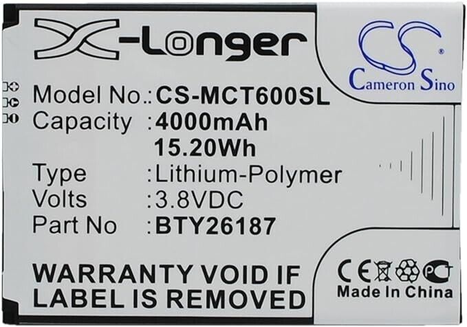 CS-MCT600SL Battery 4000mAh compatible with [Mobistel] Cynus T6 replaces BTY2618
