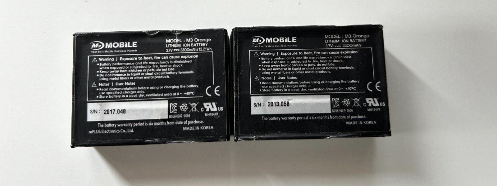 2 x GENUINE M3 Mobile 3300mAh Battery for M3 Orange Mobile Computers OX10 RFID