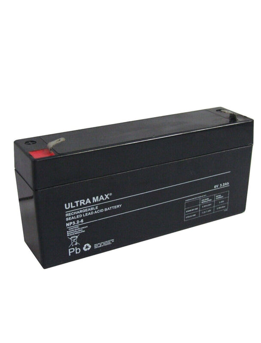 ULTRAMAX NP3.2-6, 6V 3.2AH LEAD-ACID BATTERY SAME AS YUASA NP2.8-6, 6V 2.8AH