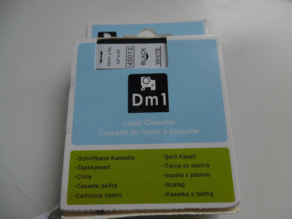 12mm label tape cartridge DM1 45013, BLACK on WHITE, for D1 DYMO labellers