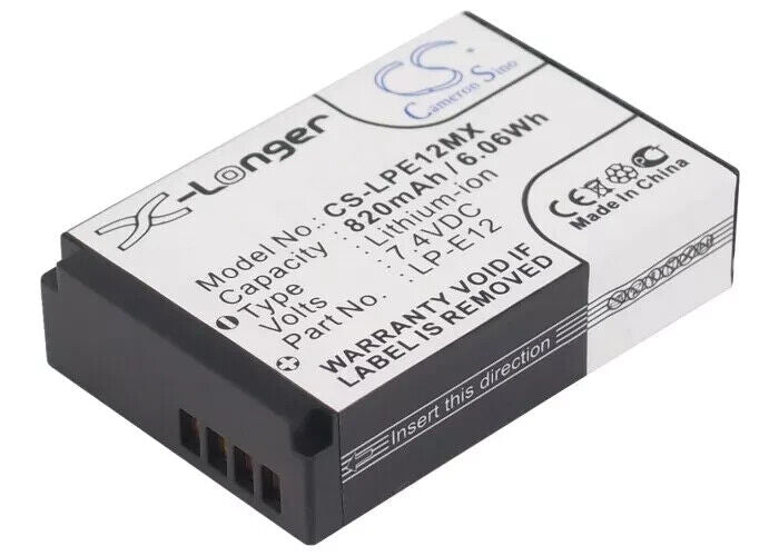 Battery for Canon EOS Rebel SL1 EOS-M EOS-M10 EOS-M50 OS-M EOS-M100 LP-E12 820mA