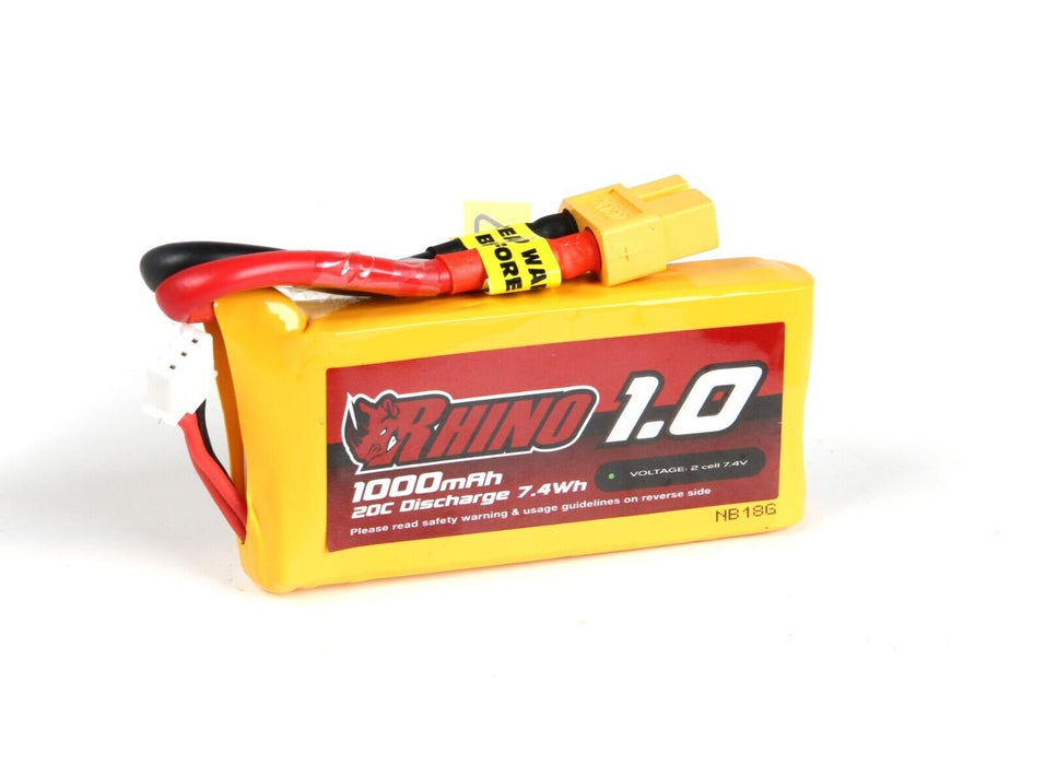 Rhino 1000mAh 2S 20C Lipo Battery Pack w/XT60 75mm x 14mm x 35mm