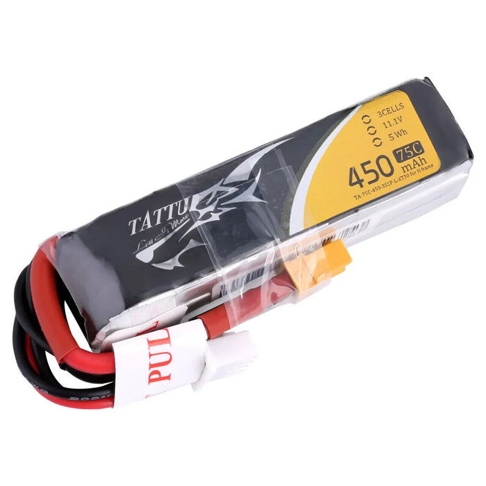 Tattu 450mAh 11.1V 75C 3S RC Lipo Battery Pack With XT30 Plug - Long Size