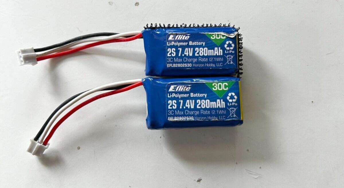 2 x E-flite 200mAh 2S 7.4V 30C LiPo Battery EFLB2002S30 Used