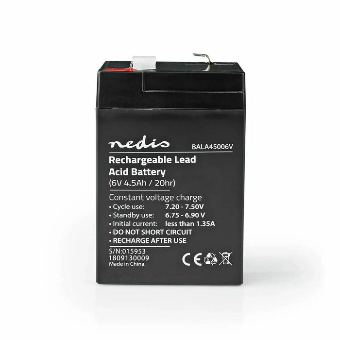 Nedis Rechargeable Lead-Acid Battery 6v 6 Volt | 4.5ah 4500mAh | 70 x 47 x 101mm
