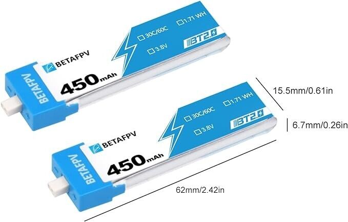 BETAFPV 4pcs BT2.0 450mAh 1S Battery 3.8V 30C/60C FPV Lipo with BT2.0 Connector