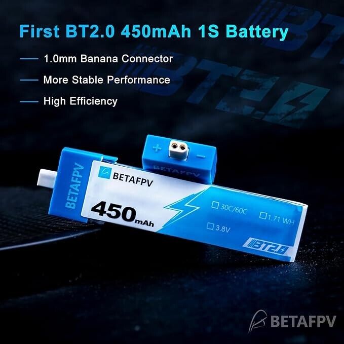 BETAFPV 4pcs BT2.0 450mAh 1S Battery 3.8V 30C/60C FPV Lipo with BT2.0 Connector