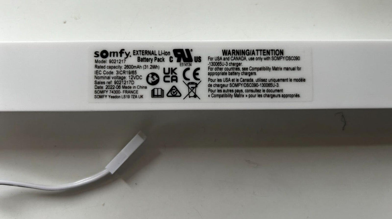 Somfy External Li-Ion 12V Battery ONLY For Motorised Blinds - 2600mAh (9021217)