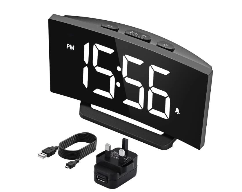 Electric Alarm Clock for Bedrooms Digital Clock Silent Curved Design LED Clocks