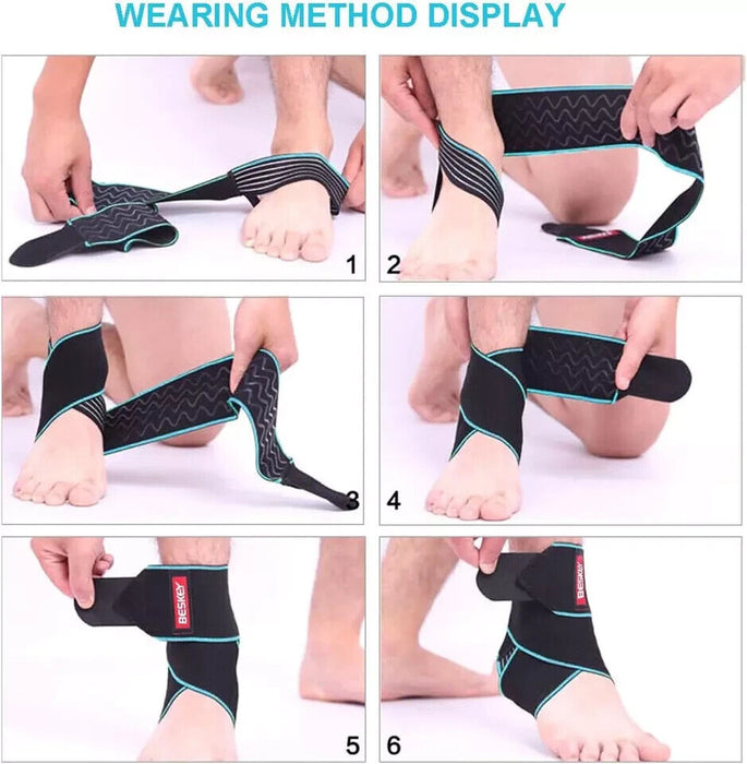 BESKEY Ankle Support Brace Adjustable Breathable Elastic Nylon Material