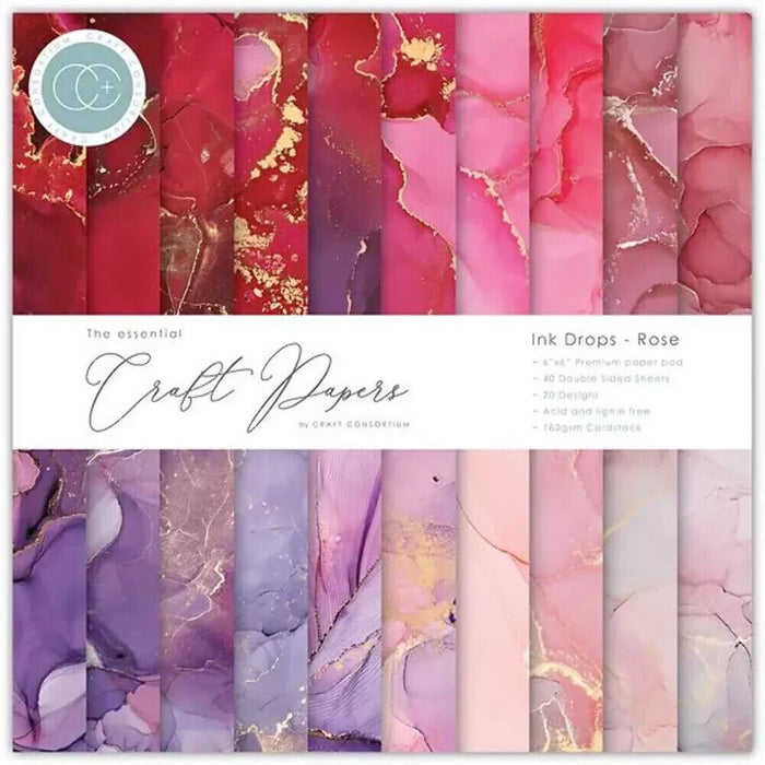 The Essential Craft Papers 6x6 Ink Drops Rose by Craft Consortium