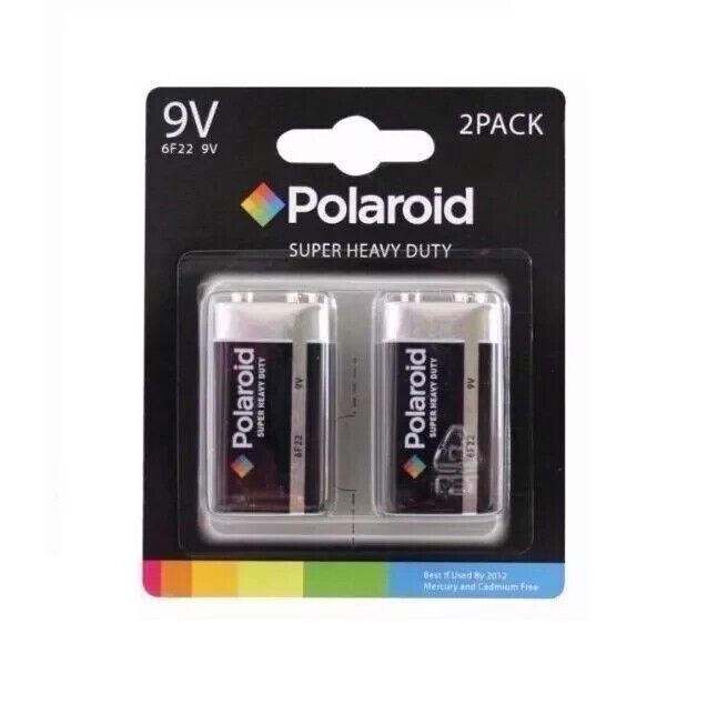 2 x POLAROID 9V PP3/6F22 HEAVY DUTY BATTERIES MERCURY & CADMIUM FREE BATTERIES