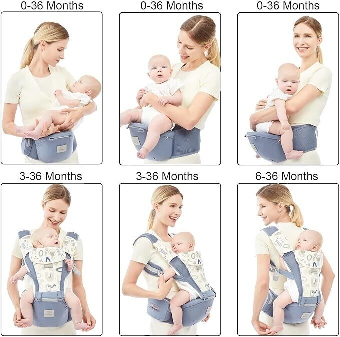 Bebamour Baby Carrier Newborn to Toddler Baby Carrier Hipseat 0-36Months with He