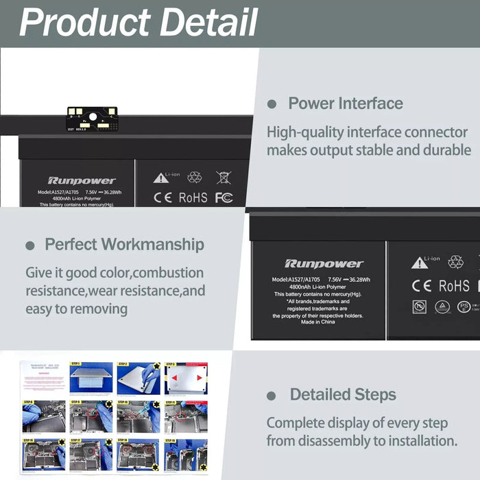 Runpower A1534 Battery, A1705 A1527 Replacement Laptop Battery is Compatible wit