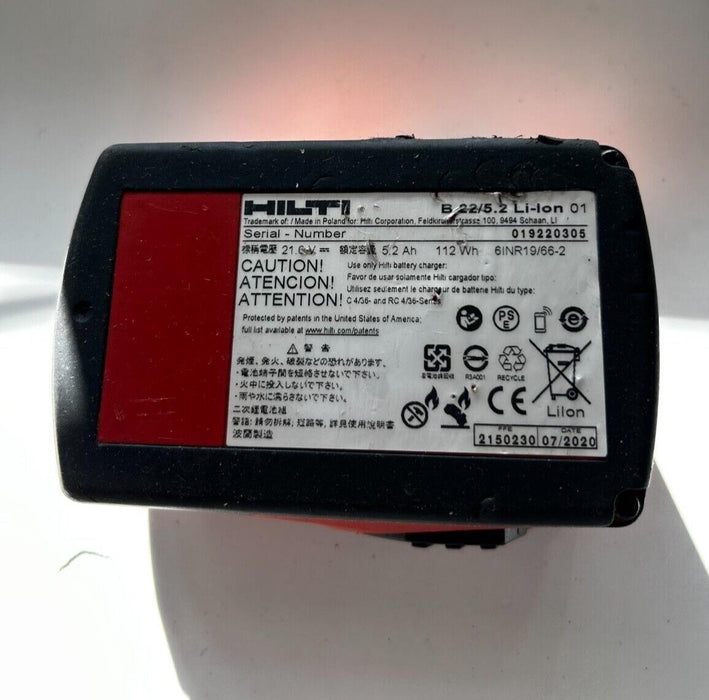 Genuine HILTI B22 5.2 22v Battery Pack For 22v Power Tools High Powered