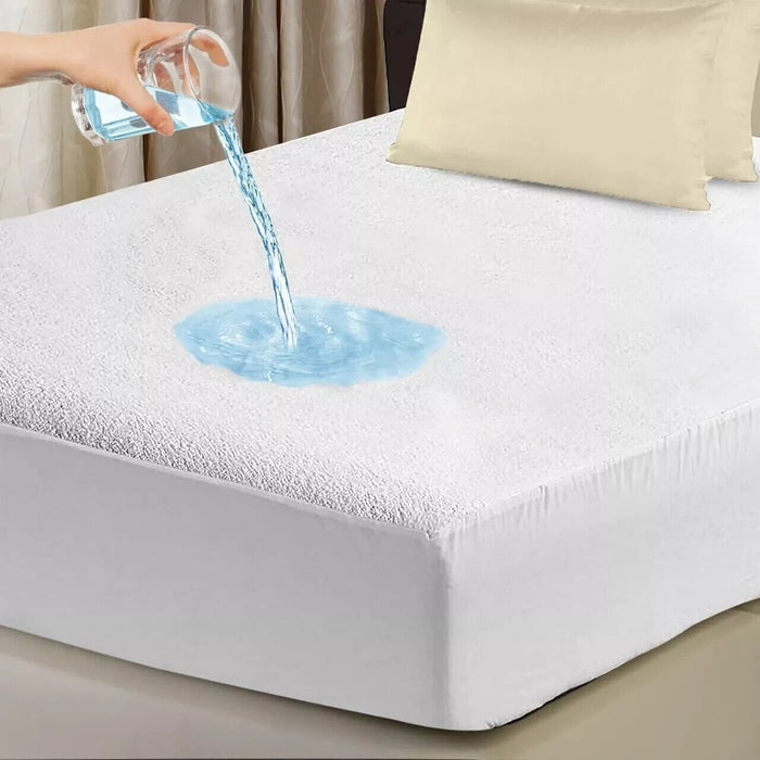 ECOBIZ Cotton Single Waterproof Mattress Protector Bed Single, White