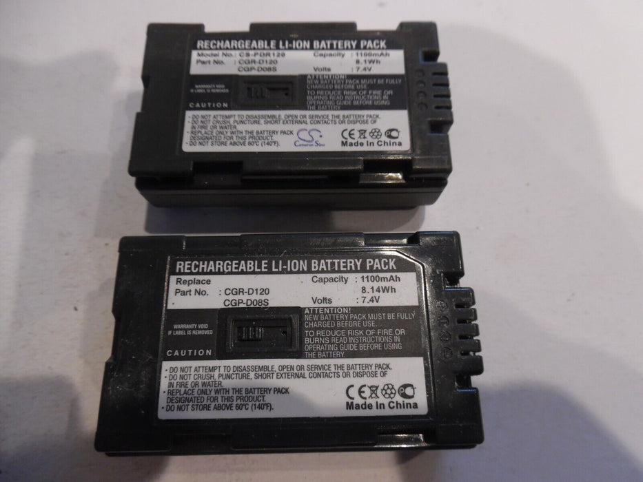 Replacement Panasonic CGR-D120 7.2V 800mAH Battery Video Camera x 2