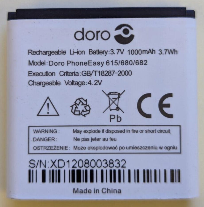 Genuine Battery For Doro 615 Compatible With Phone Easy 615,680,682