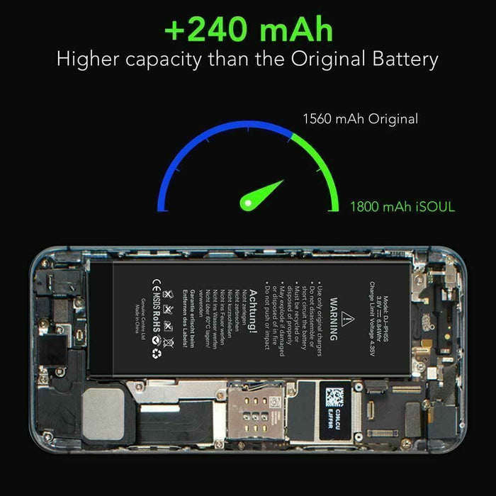 iSoul Replacement Battery Compatible for iPhone 5s Li-Polymer 1800 mAh
