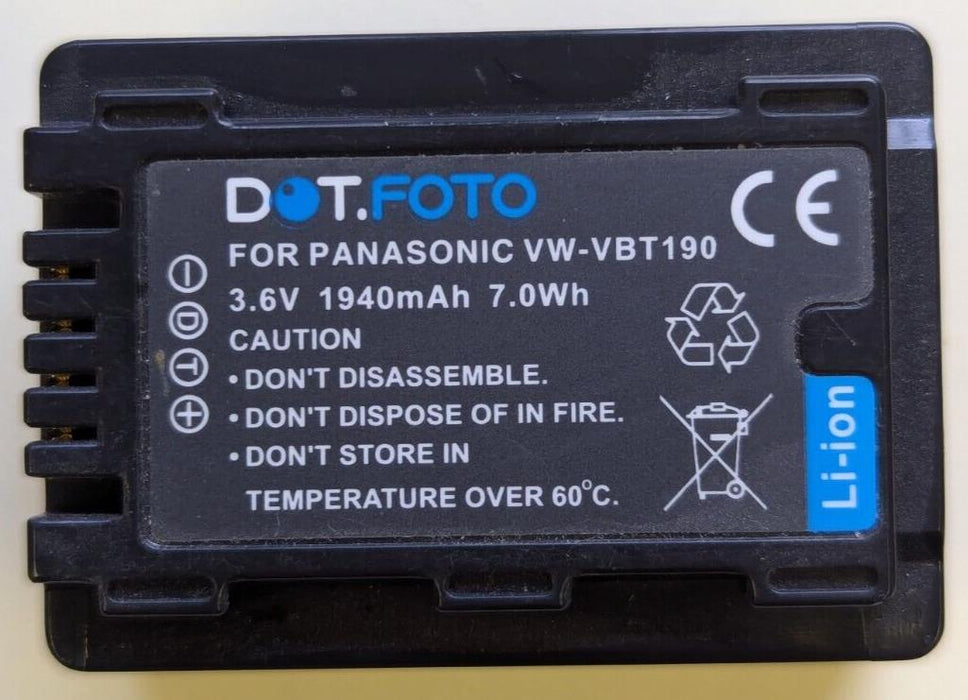 Camcorder Battery For VW-VBT190 Panasonic HC-V HC-VX HC-W HC-WX Series HC-VX1