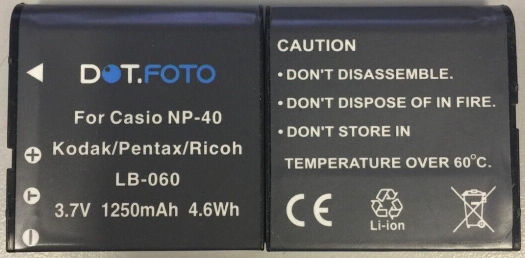 Replacement Battery for Casio NP-40, NP-40DCA, NP-40DBA, Exilim Zoom 1250mAh