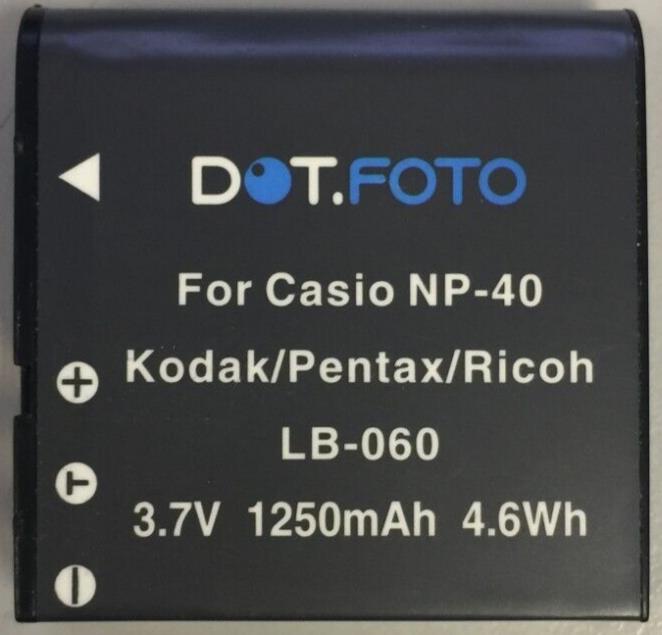 Replacement Battery for Casio NP-40, NP-40DCA, NP-40DBA, Exilim Zoom 1250mAh