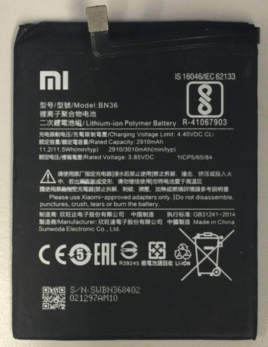 BN36 2910 mAh Internal Battery Replacement For Xiaomi Mi A2 Mi 6x
