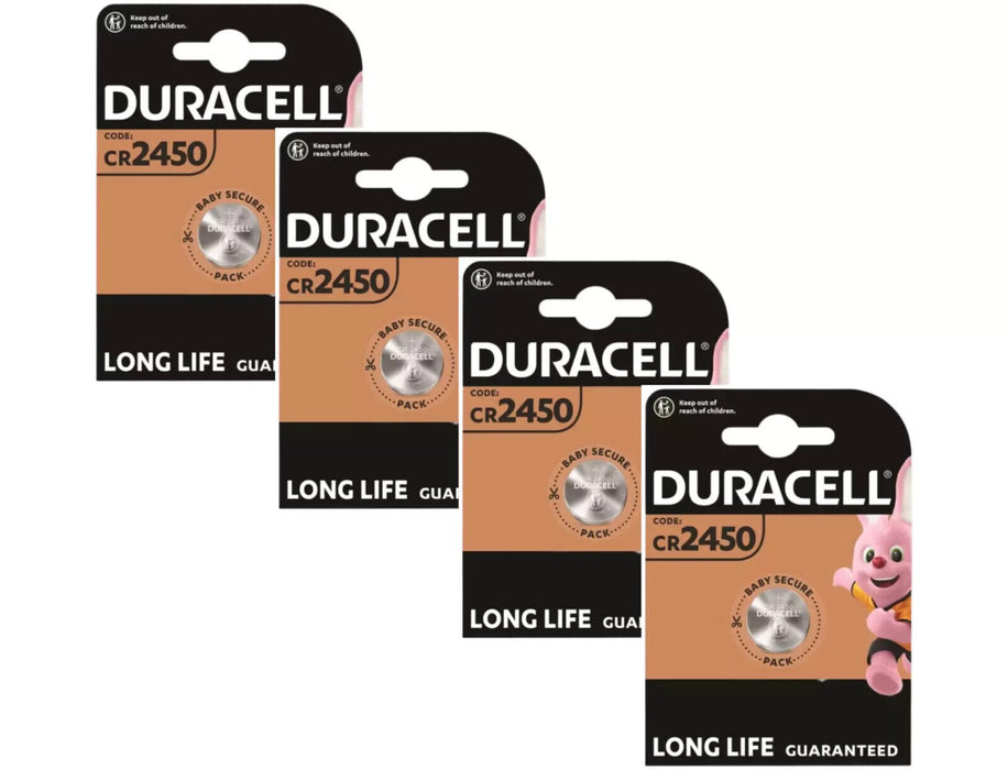 4 Pack Duracell CR2450 3V Lithium Coin Cell Battery 2450 DL2450 Long Expiry