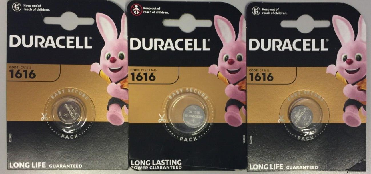 3 x Duracell CR1616 3V Lithium Coin Cell Battery DL1616 1616 EXPIRY 2034
