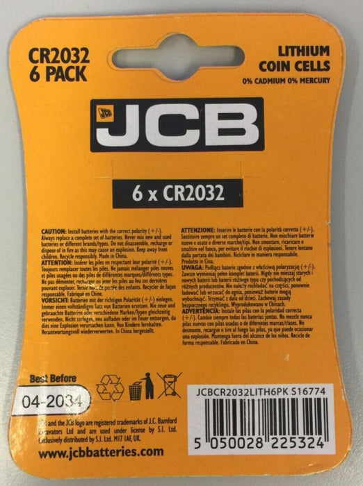 JCB 18 x CR2032 Lithium Coin Cell 3V Battery DL2032 BR2032 SB-T15 pack of 18