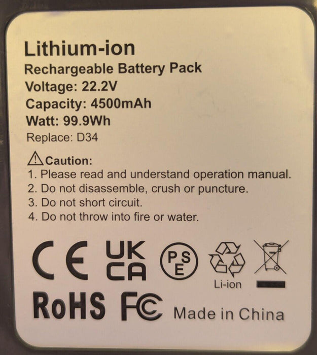 22.2V Battery For Dyson DC34 Vacuum Cleaner 4500mAh