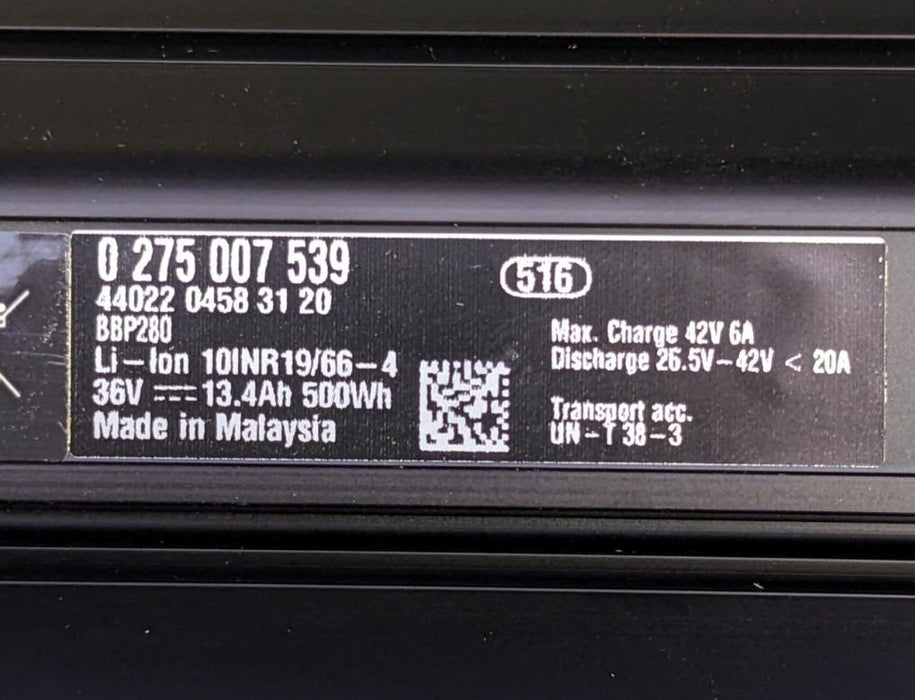 Original Bosch Powertube 500 - Vertical, LION Battery 36V 13.4Ah (500Wh)
