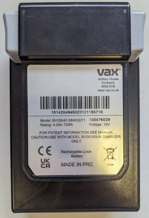 Vax OnePWR BV25040 Battery Black Li-ion 4.0Ah Used
