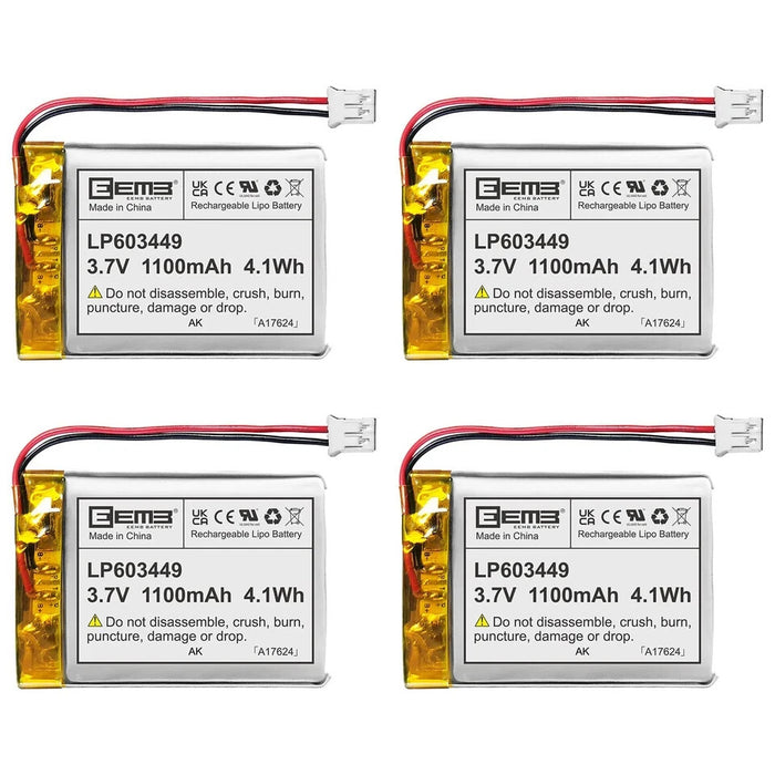 Lithium Polymer Battery 3.7V 1100mAh 603449 Lipo x4