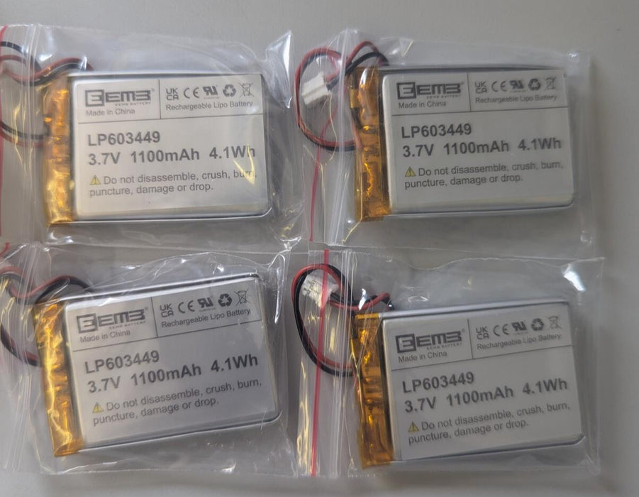 Lithium Polymer Battery 3.7V 1100mAh 603449 Lipo x4