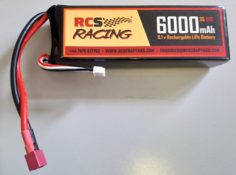 RCS Racing 3S 11.1V Battery 6000mAh 80C with Deans Style Red T Connector