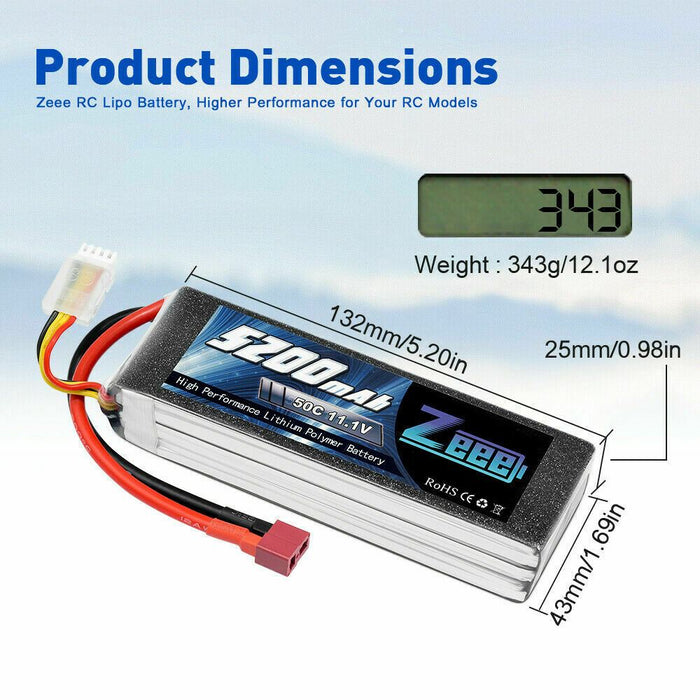 Zeee RC Lipo Battery 3S 5200mah 50C 11.1V Deans  for Helicopter RC Airplane Cars