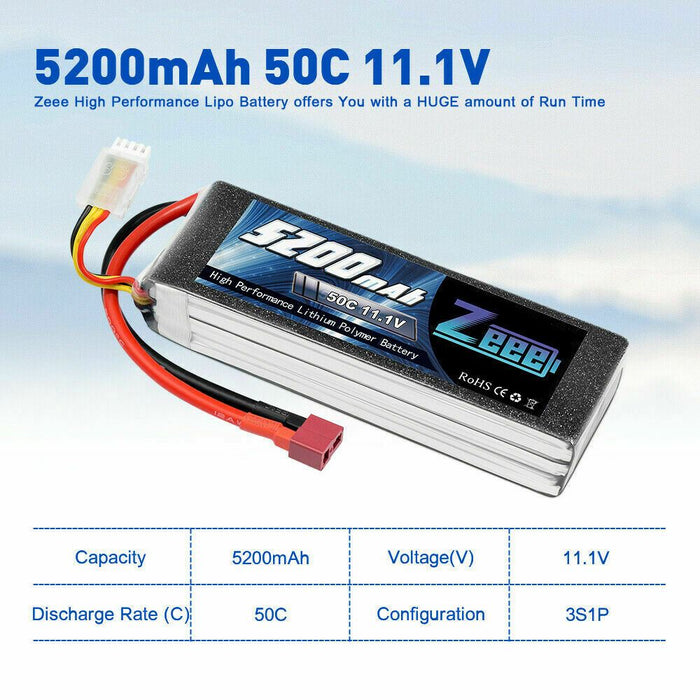 Zeee RC Lipo Battery 3S 5200mah 50C 11.1V Deans  for Helicopter RC Airplane Cars