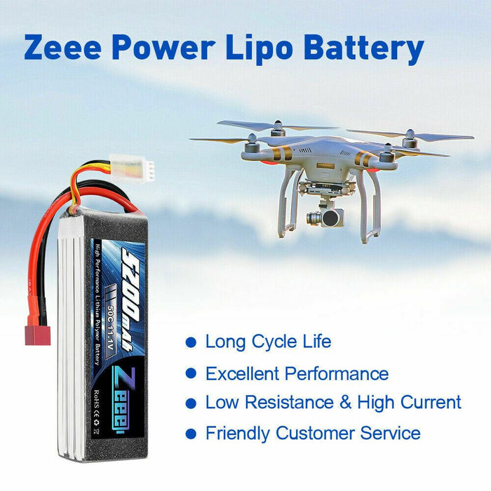 Zeee RC Lipo Battery 3S 5200mah 50C 11.1V Deans  for Helicopter RC Airplane Cars