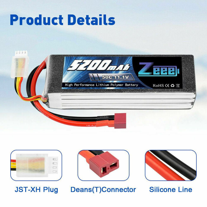 Zeee RC Lipo Battery 3S 5200mah 50C 11.1V Deans  for Helicopter RC Airplane Cars