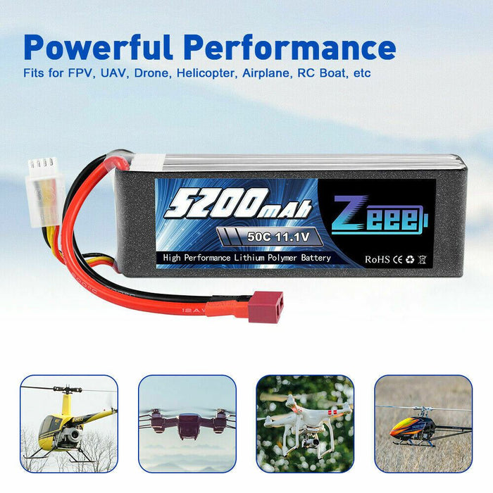 Zeee RC Lipo Battery 3S 5200mah 50C 11.1V Deans  for Helicopter RC Airplane Cars