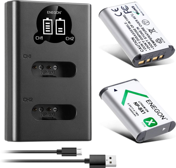 ENEGON NP-BX1 Battery (1300mAh 2-Pack) and LCD Charger Kit