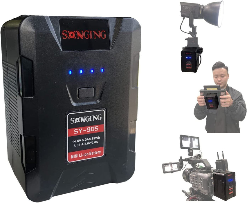 SONGING FXLION SY-90S 14.8V, 6.0Ah, 89WH Mini V Mount V Lock Battery with D-tap,